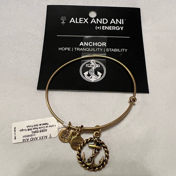 Alex & Ani Nautical Anchor Charm Bangle - Gold Finish - Picture 2 of 3